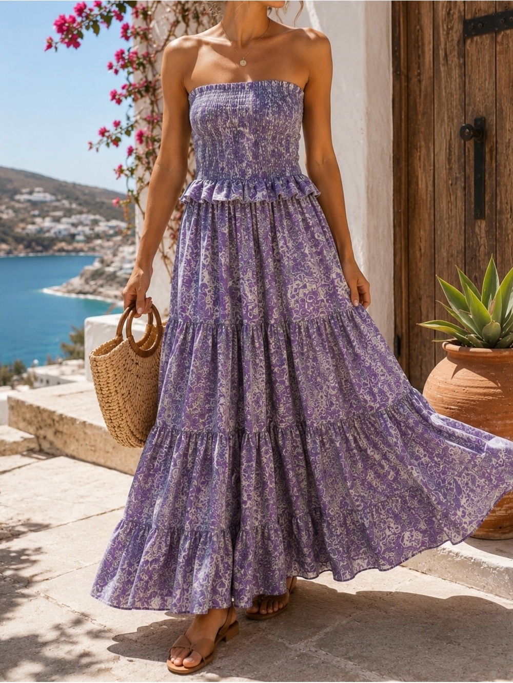 Strapless Lavender Floral Maxi Dress